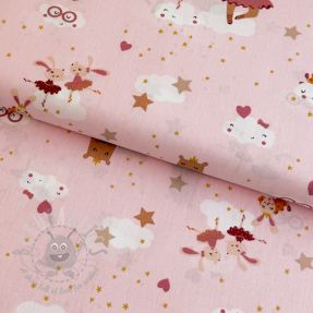 Bombažna tkanina Sweet ballerina animals powder ORGANIC
