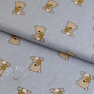 Bombažna tkanina Sweet bear light grey ORGANIC