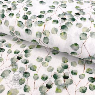 Dvojna gaza/muslin Little eucalyptus flowers digital print ORGANIC