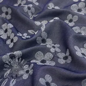 Bombažna tkanina JEANS Chambre LUXURY JACQUARD Flowers dark blue