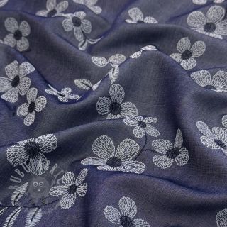 Bombažna tkanina JEANS Chambre LUXURY JACQUARD Flowers dark blue