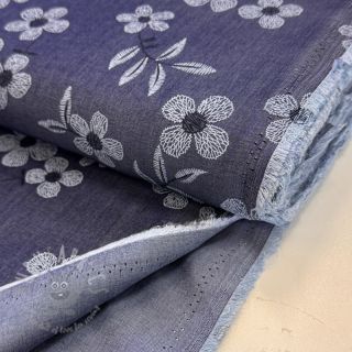 Bombažna tkanina JEANS Chambre LUXURY JACQUARD Flowers dark blue