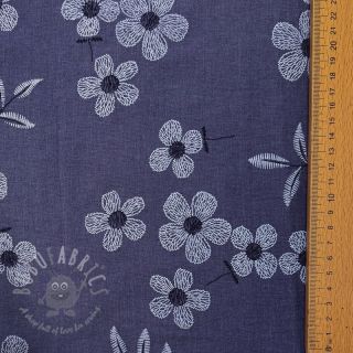 Bombažna tkanina JEANS Chambre LUXURY JACQUARD Flowers dark blue