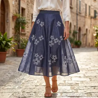 Bombažna tkanina JEANS Chambre LUXURY JACQUARD Flowers dark blue