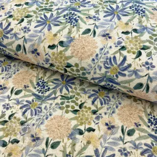 Pletene blago s lanom Flowers ecru blue digital print