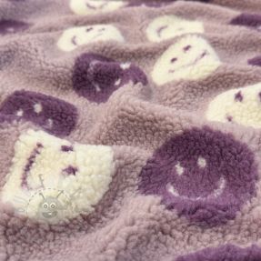 Plaščevina TEDDY JACQUARD Happy faces mauve