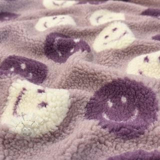 Plaščevina TEDDY JACQUARD Happy faces mauve
