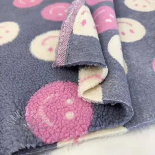 Plaščevina TEDDY JACQUARD Happy faces jeans