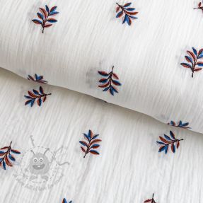 Dvoslojna gaza/muslin EMBROIDERY Leaves white