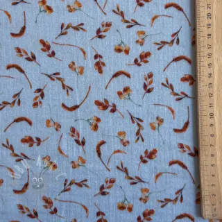 Dvoslojna gaza/muslin Leaves field light blue