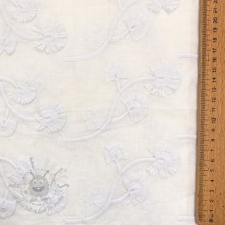 Bombažna tkanina VOILE EMBROIDERY Flowers with stem white