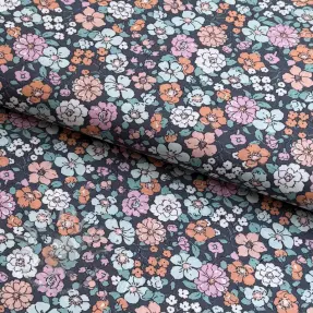 Bombažna tkanina Flowers navy ORGANIC