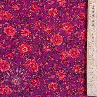 Viskoza POPLIN STRETCH Flowers fuchsia digital print