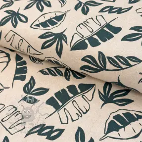 Dekorativno blago Linenlook Leaves dark petrol