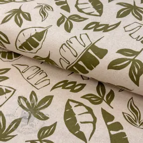 Dekorativno blago Linenlook Leaves army green