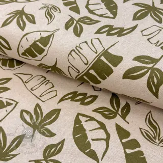 Dekorativno blago Linenlook Leaves army green