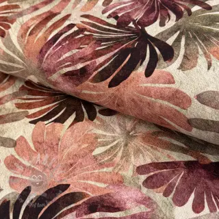Dekorativno blago SLUB Leaves burgundy digital print