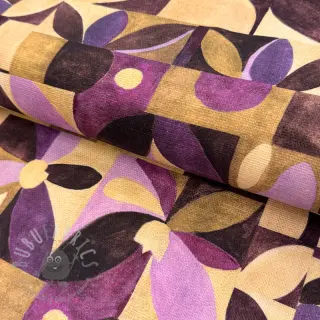 Dekorativno blago SLUB Abstract flowie aubergine digital print