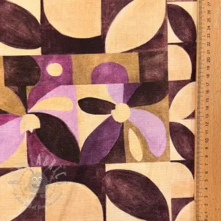 Dekorativno blago SLUB Abstract flowie aubergine digital print