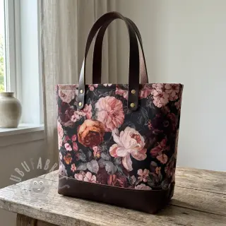Dekorativno blago SLUB Bouquet burgundy digital print