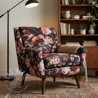Dekorativno blago SLUB Bouquet burgundy digital print