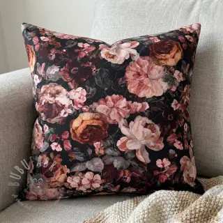Dekorativno blago SLUB Bouquet burgundy digital print
