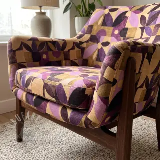 Dekorativno blago SLUB Abstract flowie aubergine digital print