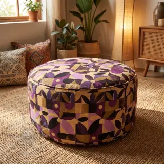 Dekorativno blago SLUB Abstract flowie aubergine digital print