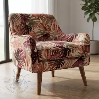 Dekorativno blago SLUB Leaves burgundy digital print
