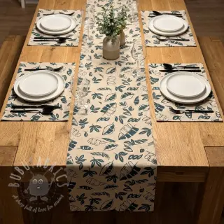 Dekorativno blago Linenlook Leaves dark petrol