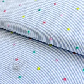 Bombažna tkanina DOBBY Stripe and dotty blue