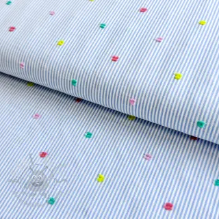 Bombažna tkanina DOBBY Stripe and dotty blue