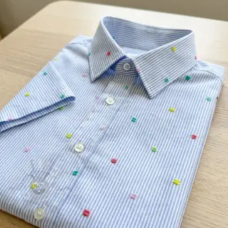 Bombažna tkanina DOBBY Stripe and dotty blue