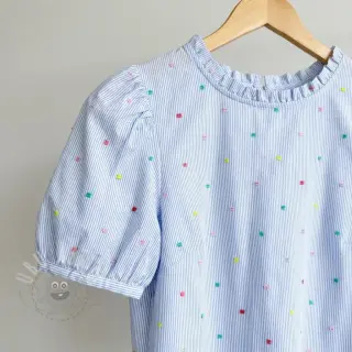 Bombažna tkanina DOBBY Stripe and dotty blue