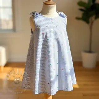 Bombažna tkanina DOBBY Stripe and dotty blue
