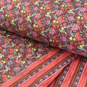 Bombažna tkanina VOILE STEPPED Paisley flowers brown digital print
