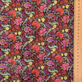 Bombažna tkanina VOILE STEPPED Paisley flowers brown digital print