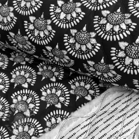 Bombažna tkanina VOILE STEPPED Bouquet flowers black digital print