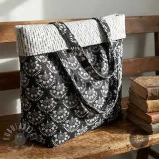 Bombažna tkanina VOILE STEPPED Bouquet flowers black digital print