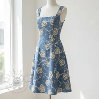 Bombažna tkanina JEANS EMBROIDERY Flora design D