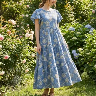 Bombažna tkanina JEANS EMBROIDERY Flora design D