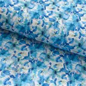 Bombažna tkanina EMBROIDERY Viola blue digital print
