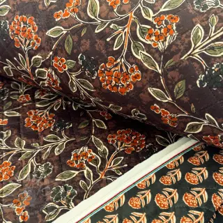 Elastičen žamet VELVET QUILT Flowers leaves dark brown