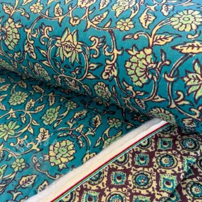 Elastičen žamet VELVET QUILT Flowers abstract petrol