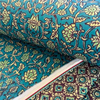 Elastičen žamet VELVET QUILT Flowers abstract petrol