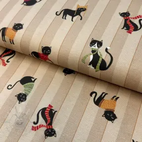 Dekorativno blago premium Cat frost friends taupe digital print