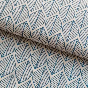 Dekorativno blago Linenlook Leaf line minimalist denim