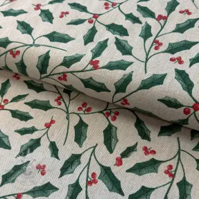 Dekorativno blago Linenlook Holly branch Xmas
