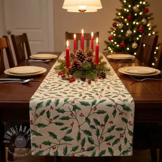 Dekorativno blago Linenlook Holly branch Xmas