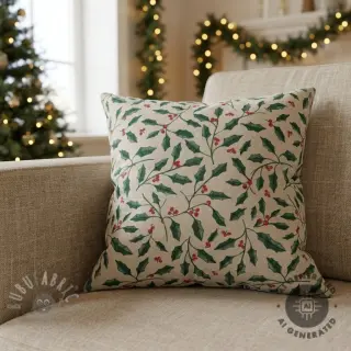 Dekorativno blago Linenlook Holly branch Xmas